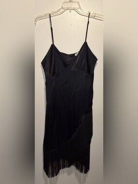 Zara NWT Fringe Flapper Style Slip Dress Spaghetti Straps in Black Size M